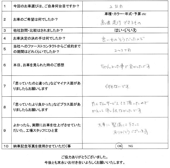 axio納車アンケート