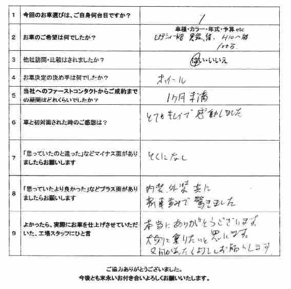 レガシィツーリングW納車アンケート