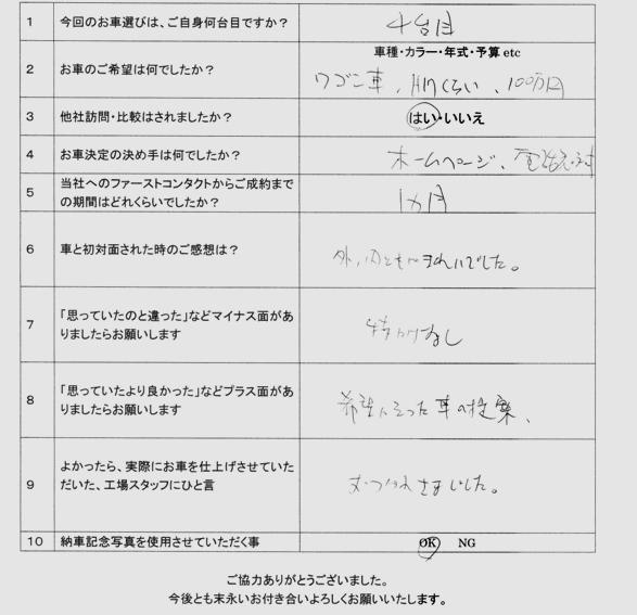 プリメーラ納車アンケート
