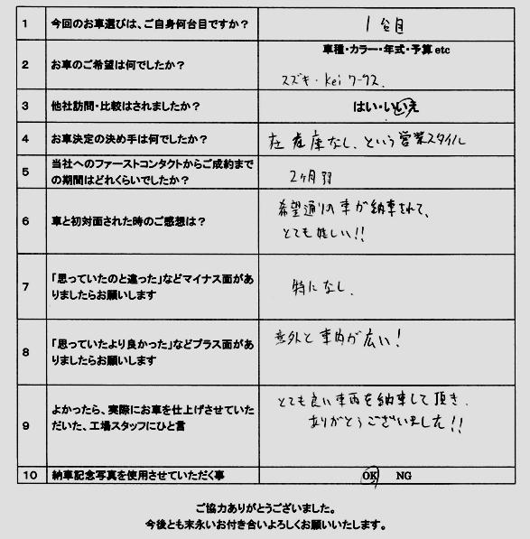 keiworks納車アンケート
