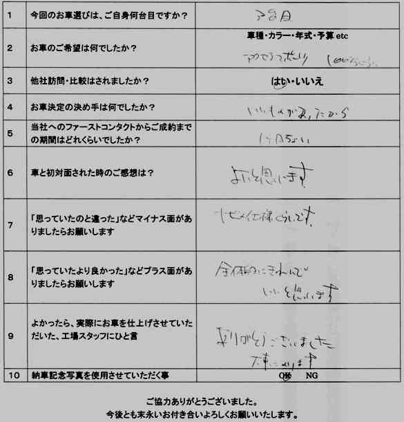 BK02納車アンケート